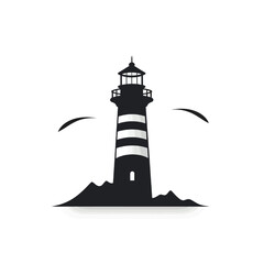 Black simple lighthouse logo element on white background Generative Ai