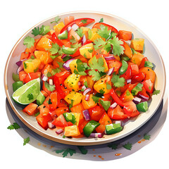 Bell Pepper Salsa, Vegetable foods, Watercolor illustrations. - obrazy, fototapety, plakaty