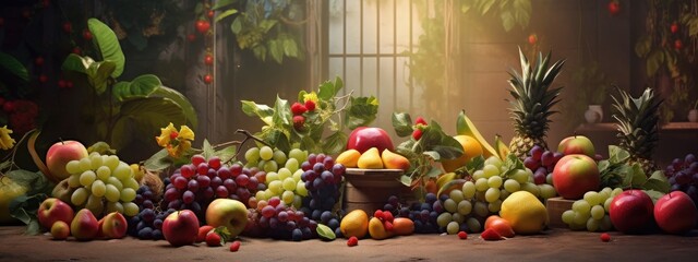 Bounty of nature: Vibrant vegetables and fruits background.