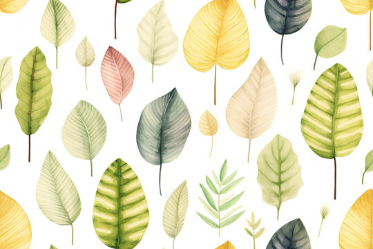 Color leaves watercolor seamless pattern