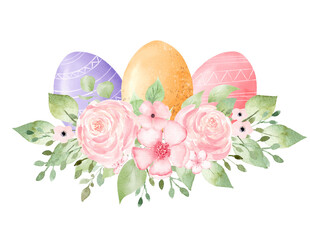 Set of watercolor Easter eggs with flowers - 731564915