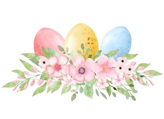Set of watercolor Easter eggs with flowers