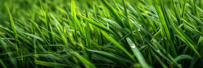 Fototapeta premium A beautiful macro closeup image of small green natural grass plant bud with water drops on its leaves 