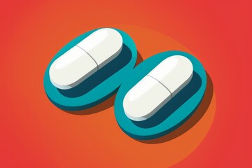 Two Pills Resting on a Red Surface