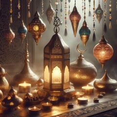 Obraz premium Arabic lantern of Ramadan celebration background