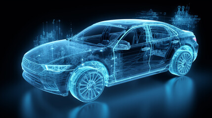 X-ray of car with chassis isolated on black background. 3D illustration