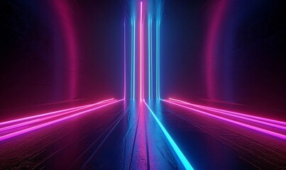 3d render, abstract background with glowing pink blue neon lines, Generative AI
