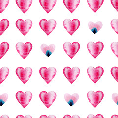 Stylish seamless pattern with watercolor hearts. Valentine day illustration.