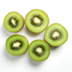 Fototapeta premium Kiwi Essence Visual Story Highlighting Whole or Sliced Kiwis on a Clean White Backdrop