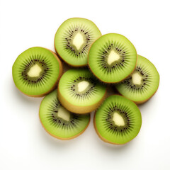 Fototapeta premium Kiwi Essence Visual Story Highlighting Whole or Sliced Kiwis on a Clean White Backdrop