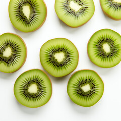 Fototapeta premium Kiwi Essence Visual Story Highlighting Whole or Sliced Kiwis on a Clean White Backdrop