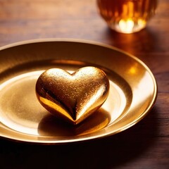 Diet of love for premium luxury and wealth, gold heart on a dinner plate