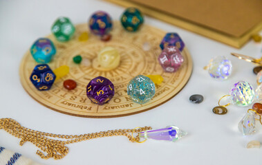Numerology numbers on the table astrology. Selective focus.