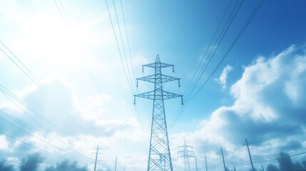 High voltage electric tower, sky is clear with a few clouds, environmental concept city background.