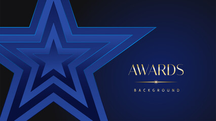 Dark blue golden royal awards graphics background. Lines growing elegant shine spark. Luxury premium corporate abstract design template.