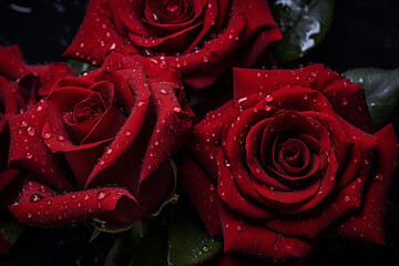 Red rose with water drops close-up Generative AI	