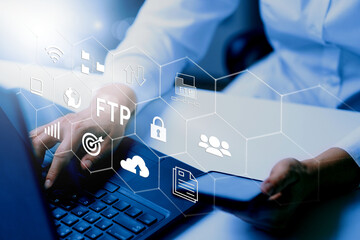   FTP (File Transfer Protocol). Secure FTP. Internet cloud technology, exchange information and...