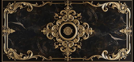 A decorative floor with gold , mandala, and decorative frame marble background