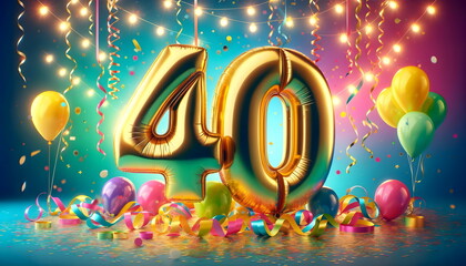 golden balloons number 40 on birthday concept background