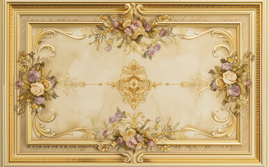 Obraz premium 3d wallpaper stretch ceiling flower decoration model and decorative frame marble background