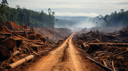 Deforestation environmental problem, rain forest destroyed
