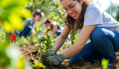 Volunteers plant trees together in a nature campaign for President Day environment day