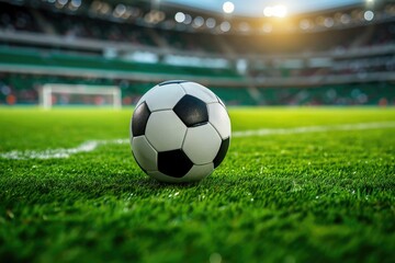 Obraz premium Soccer stadium prepares for penalty kick.