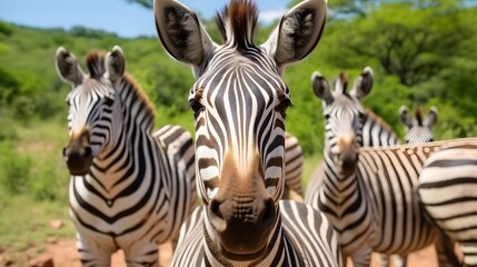 Fototapeta na wymiar Photo of a herd of zebras in the National Park.
