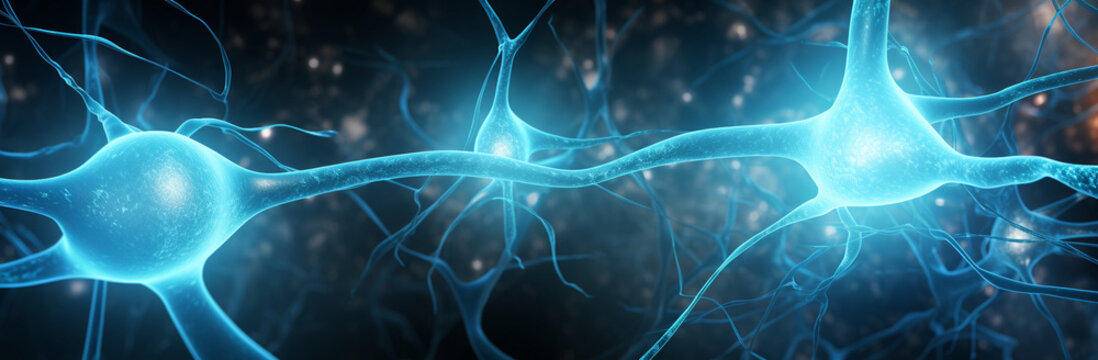 Abstract blue colored neuron cell in the brain  background
Generative AI