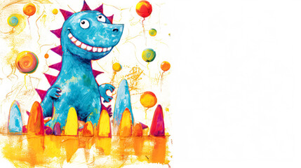 Obraz na płótnie Canvas A delightful and colorful childrens watercolor drawing of a dinosaur