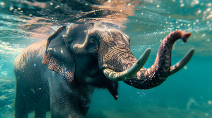 Graceful Glide Elephant's Underwater Ballet