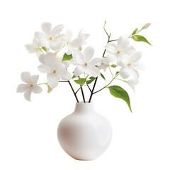 vase with beautiful white flowers, isolated on transparent background © PixeloAI