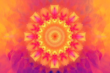 AI generated illustration of an intricate orange design inside a kaleidoscopic mandala