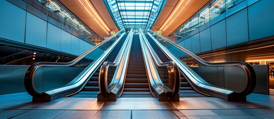 Escalators are found in various locations like office buildings, shopping malls, and subway stations. - Powered by Adobe