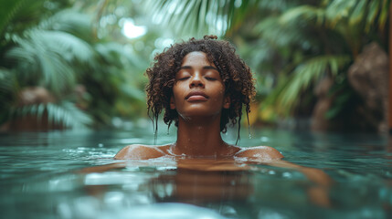Fototapeta premium Luxurious Poolside Leisure Portrait of a Relaxed Woman