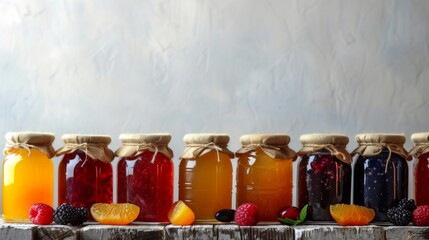 Clean and uncluttered backdrops enhanced by jars of colorful fruit jams