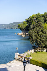 Miramare Castle (Castello di Miramare), located directly on the Gulf of Trieste of the Adriatic Sea, Trieste, Italy