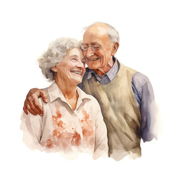 Happy elderly couple watercolor. Vector illustration design.