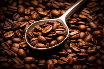 Fototapeta premium https://s.mj.run/PpYepSLUEBA Photo spoon with freshly roasted coffee beans ultra HD --ar 3:2 Job ID: 3c8a41f5-d3c9-47f0-b124-204d7f4429e8