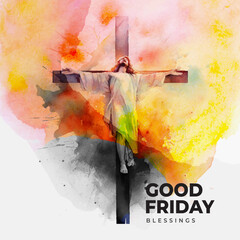 Good Friday background, it is finished watercolor background with Jesus Christ and Cross, crucifix on good Friday, vector design illustration