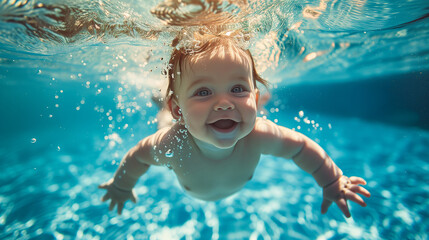 Subaquatic Joy Baby's Underwater Playful Interaction