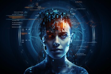 A conceptual tech background of Artificial Intelligence, head human logo, blue colors theme --ar 3:2 Job ID: 81b8c278-39f3-4210-9763-72dd1ec58057
