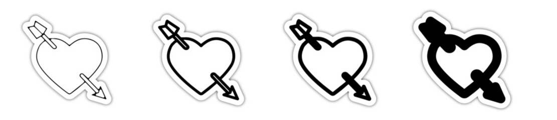 Icones symbole amour message saint valentin coeur fleche relief 3D - obrazy, fototapety, plakaty