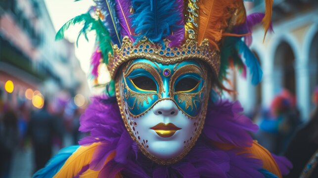 Intriguing images of people donning intricate masks and indulging in festive activities during Mardi Gras