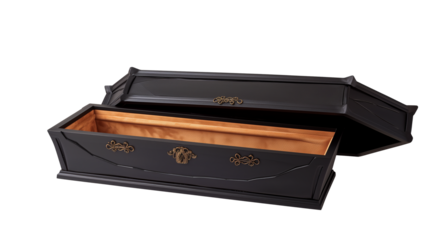 open black coffin, isolated on transparent background
