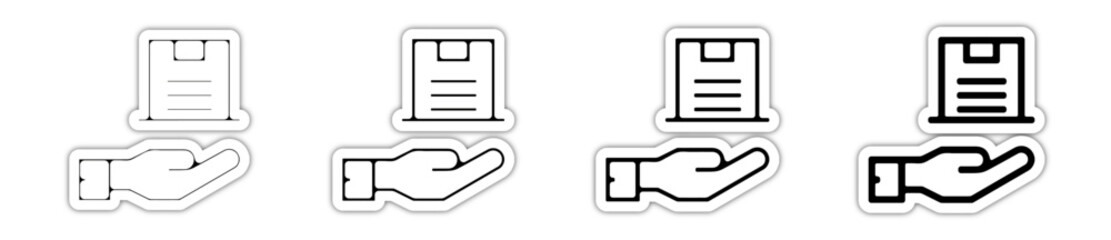 Icones symbole logo colis carton livrer main relief