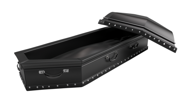 open black coffin, isolated on transparent background