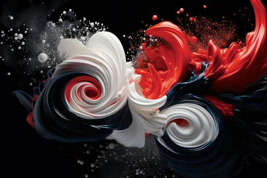 whimsical Smook effect of bright white and black and red colors that wrap themselves like a whirlpool against a deep black background --ar 3:2 Job ID: 01935e95-b511-43d3-b1de-58f39e4803c7
