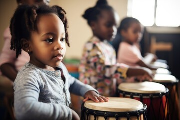 Fototapeta premium shot of a young children learning music in a class