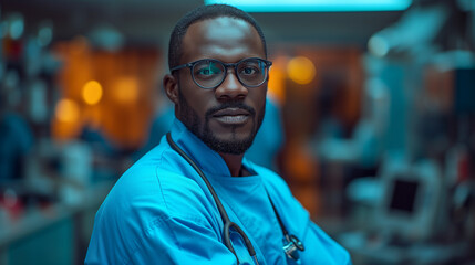 Fototapeta premium Medical Mastery Portrait of a Surgeon in a Professional Pose, Gazing at Camera